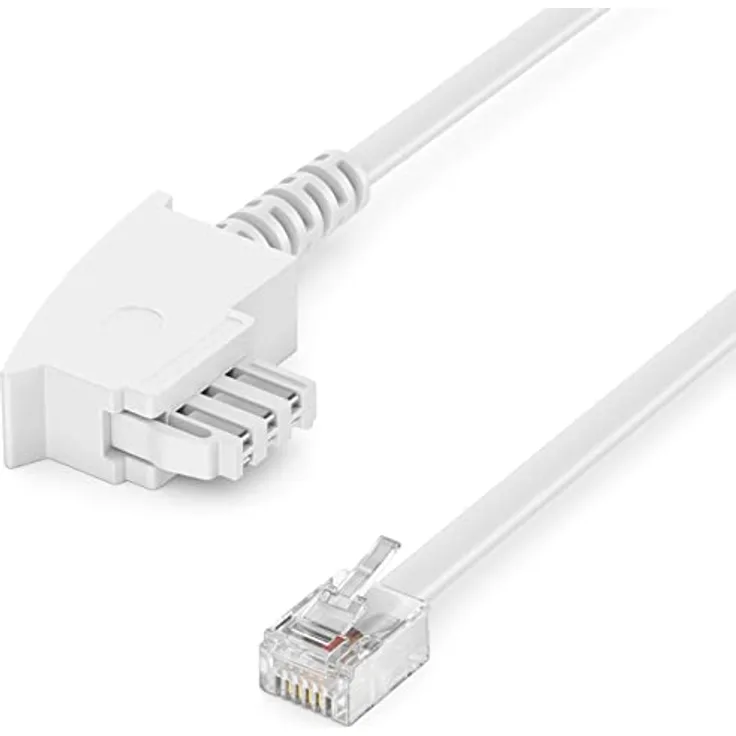 deleyCON 10m Telefonkabel TAE-F Stecker auf RJ11 Stecker Int. Norm 6P4C Flachkabel Analoge Endgeräte an TAE-F Telefondose Telefon Fax Modem Router Anrufbeantworter Weiß