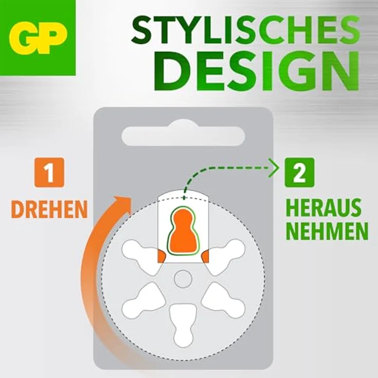 GP Batteries ZA13 Hörgeräte Knopfzellen, 6er Blister, Zink-Luft, 1,45 V, orange – Bild 7