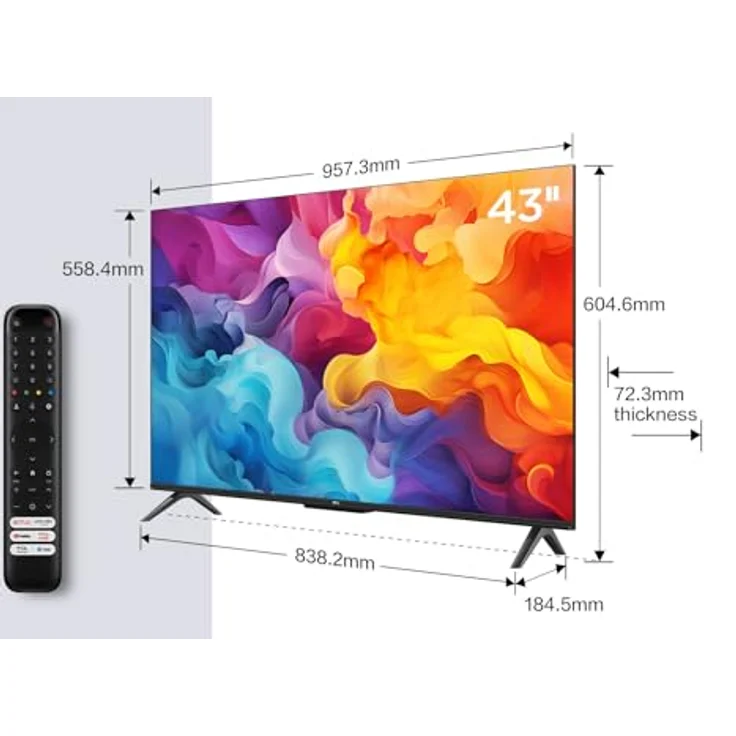 TCL 43V6B 43 Zoll, 4K Ultra HD, HDR TV, Smart TV unterstützt von Google TV (Dolby Audio, Motion Clarity, Sprachsteuerung, Kompatibel mit Google Assistant, Chromecast eingebaut) in Schwarz – Bild 2