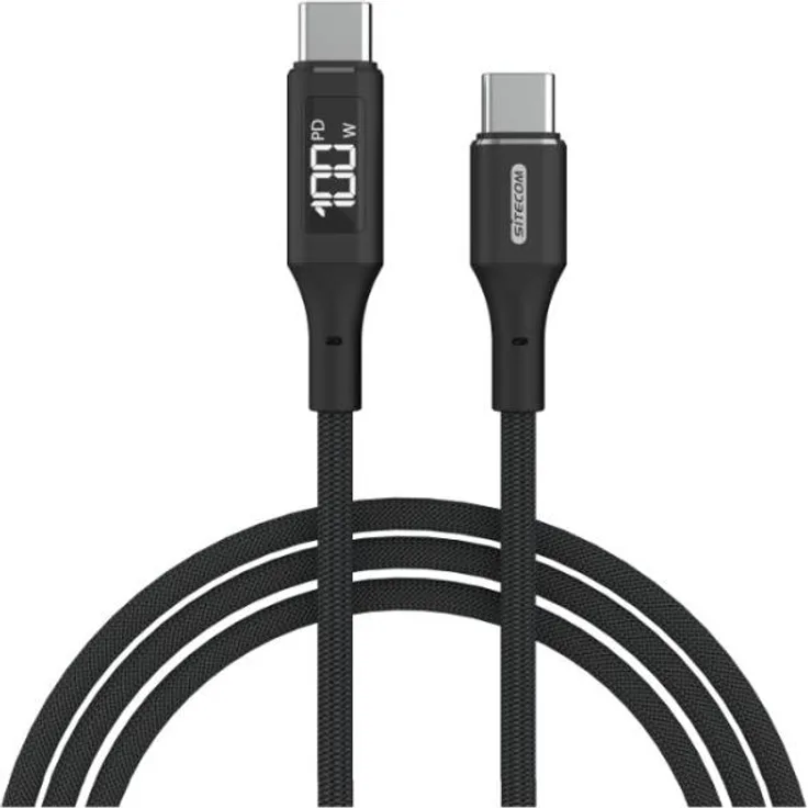 Sitecom USB-C-zu-USB-C-Stromkabel mit LED-Anzeige, 150 cm, 100 W Power Delivery, nylonumantelt, schwarz
