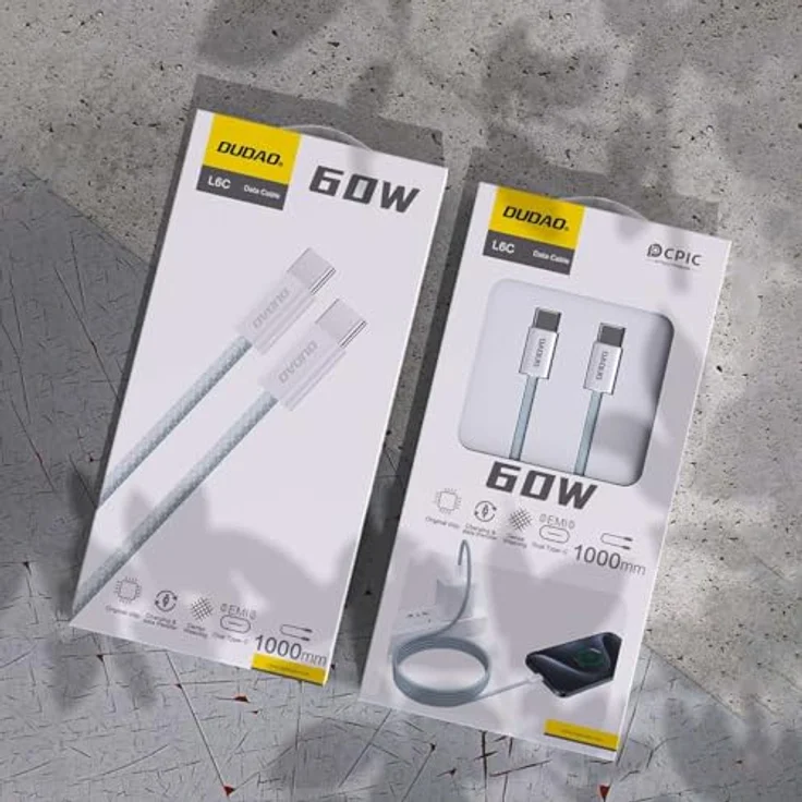 Dudao L6C USB-C auf USB-C Kabel, PD 30W, 1m, hellblau, langlebiges Kohlefasergeflecht – Bild 5