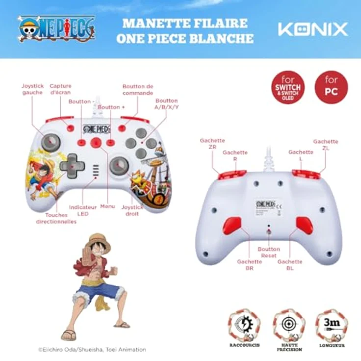 Konix One Piece Gamepad, Gaming Controller für PC und Switch, Weiss mit Piratenmodus – Bild 5