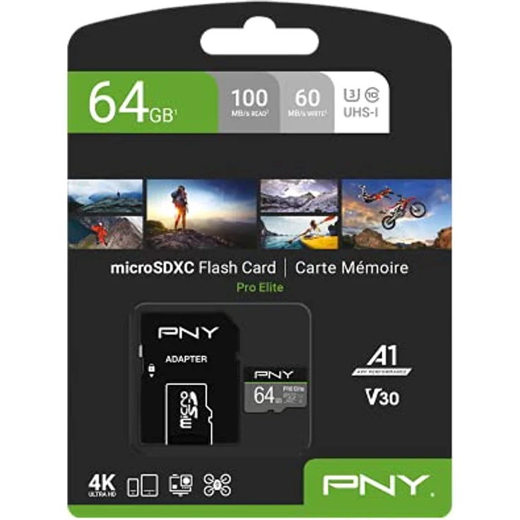 PNY PRO Elite 64GB microSDHC-Speicherkarte + SD-Adapter, 100MB-s Lesegeschwindigkeit, 90MB-s Schreibgeschwindigkeit, Klasse 10 UHS-I, U3, A1 App Performance, V30 für 4K-Video – Bild 5