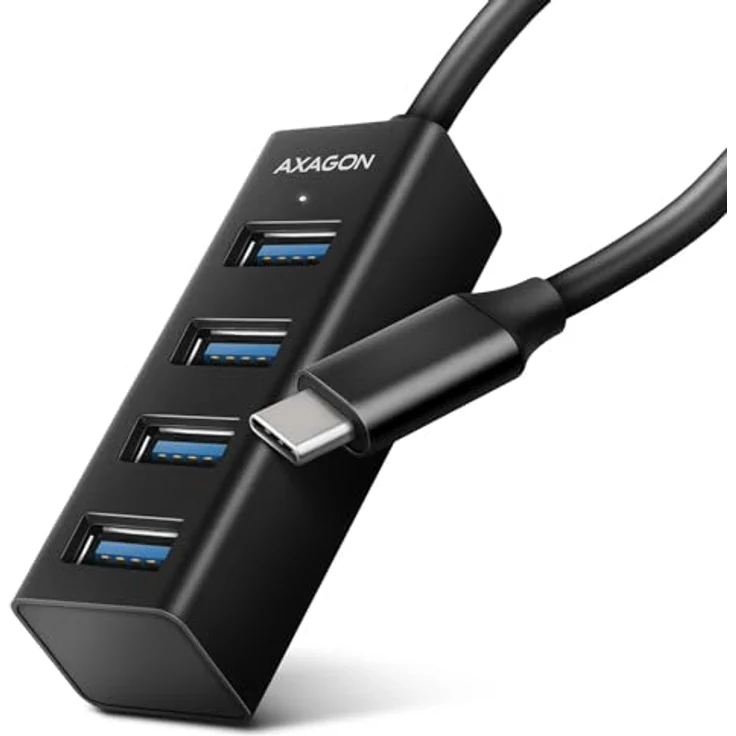 AXAGON HUE-M1C Superspeed USB-C Mini Hub, 4x USB 3.0 - 20cm, schwarz, Kompakter USB 3.0 Hub mit USB-C-Stecker, Datenübertragung bis zu 5 Gb/s – Bild 2