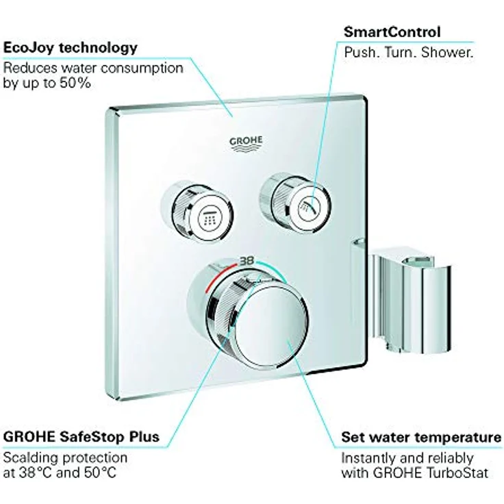 GROHE Grohtherm Smartcontrol - Thermostat mit 2 Absperrventilen und integriertem Brausehalter (Fertigmontageset, langlebige Oberfläche), chrom, 29125000 – Bild 4