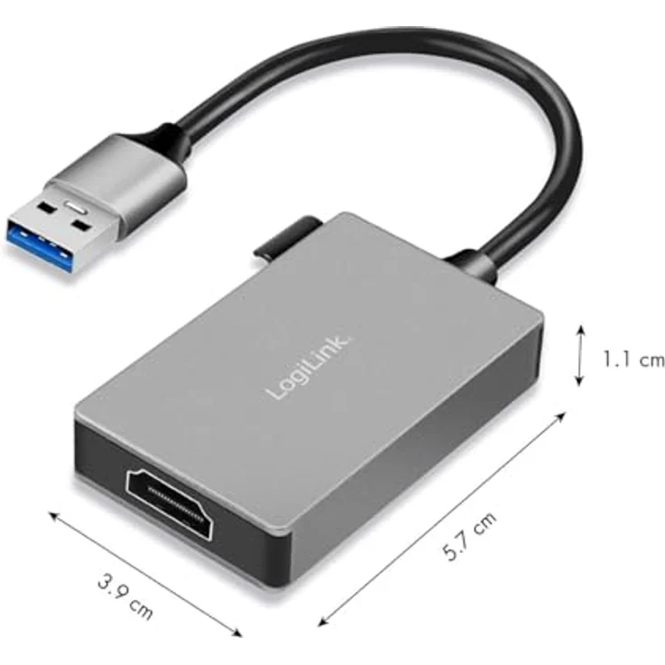 LogiLink UA0233A, USB 3.0 zu HDMI Adapter, Full HD bis 1080p/60 Hz, 0,15 m, grau, vergoldet – Bild 4