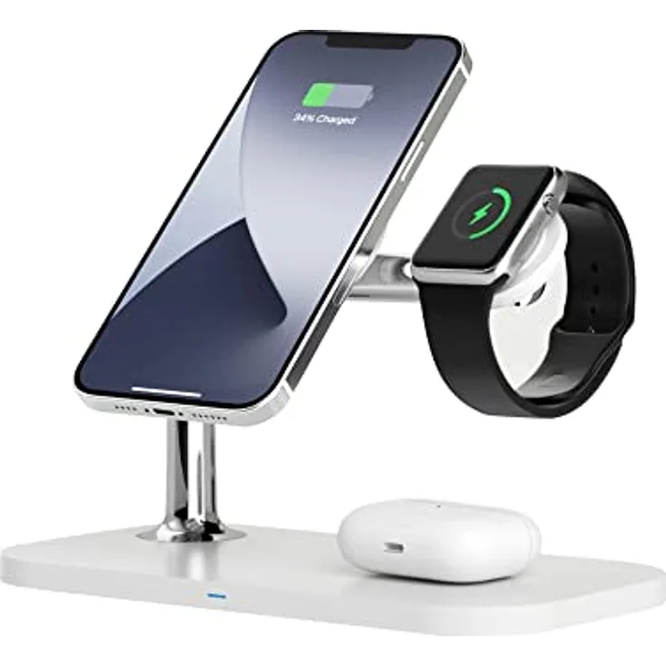 RealPower ChargeAIR Mag drahtloses 3-in-1-Ladegerät mit MagSafe für iPhone 14, 13, 12 + Apple Watch + AirPods (lädt iPhone 14-Modelle magnetisch mit bis zu 15 W auf)