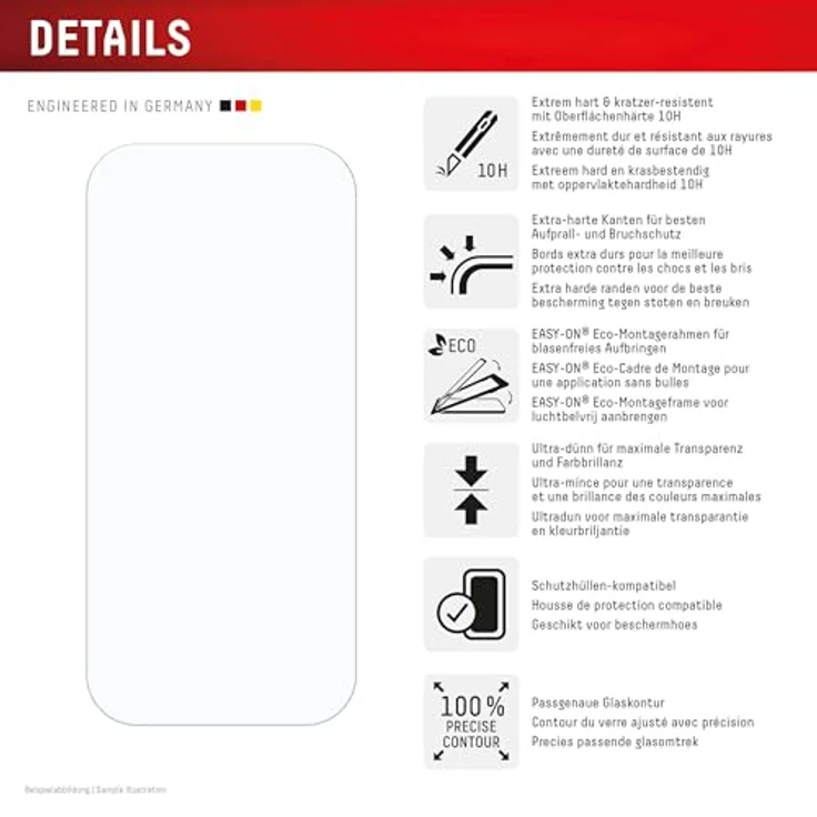 Displex Panzerglas 2D/ Clear (10H) für Apple iPhone 16 Pro, Montagerahmen, kratzer-resistente Schutzfolie, hüllenfreundlich – Bild 2