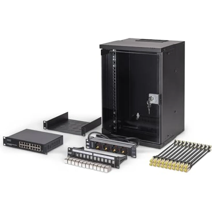 Digitus 10" SOHO PRO Netzwerk-Set, 9HE Wandgehäuse mit Zubehör, Serverschrank in Schwarz – Bild 2