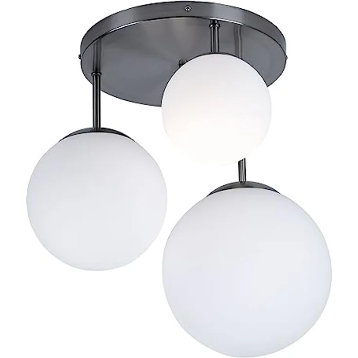 Globo Deckenlampe Wohnzimmerleuchte Kugel Deckenleuchte Glas satiniert, 3x E27, DxH 46,5x44 cm, Nickel Matt