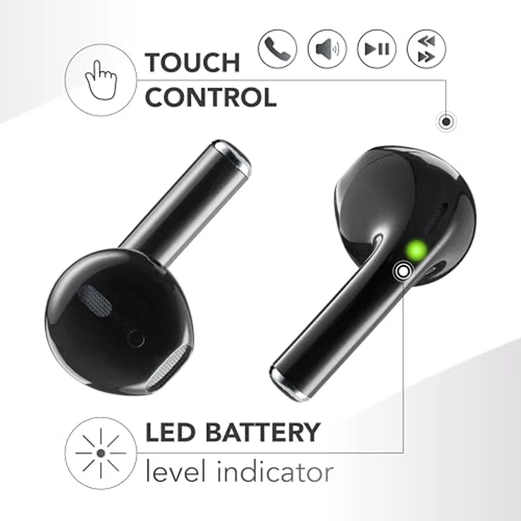Music Sound Spark TWS Kopfhörer, Bluetooth, Wireless, LED-Display, 30 Stunden Wiedergabe, automatisches Pairing, Touch-Steuerung, Schwarz – Bild 2