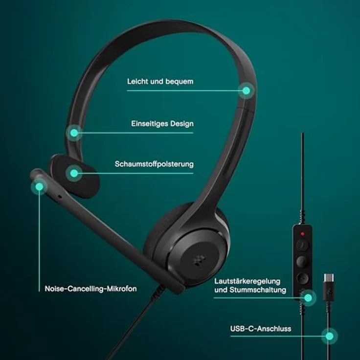 EPOS C1 Business USB C Mono Headset, rauschunterdrückendes Mikrofon, ergonomisches Design, Chrome zertifiziert, für Büro und Homeoffice – Bild 3