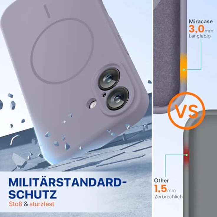 miracase iPhone 16 Hülle, Flüssig Silikon mit stoßfestem Fallschutz, kratzfestem Mikrofaser-Innenfutter, kompatibel mit MagSafe, Lavendel Grau – Bild 3