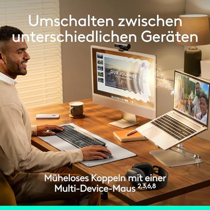 Logitech Slim Solar+ Keyboard (DE, kabellos), kompakte Tastatur mit Solarenergieversorgung, Schwarz – Bild 11