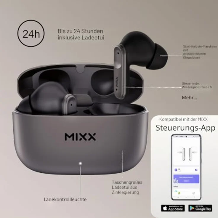 Mixx audio Streambuds Custom 3, True Wireless Kopfhörer mit 300 Minuten Akkulaufzeit, Schwarz – Bild 3