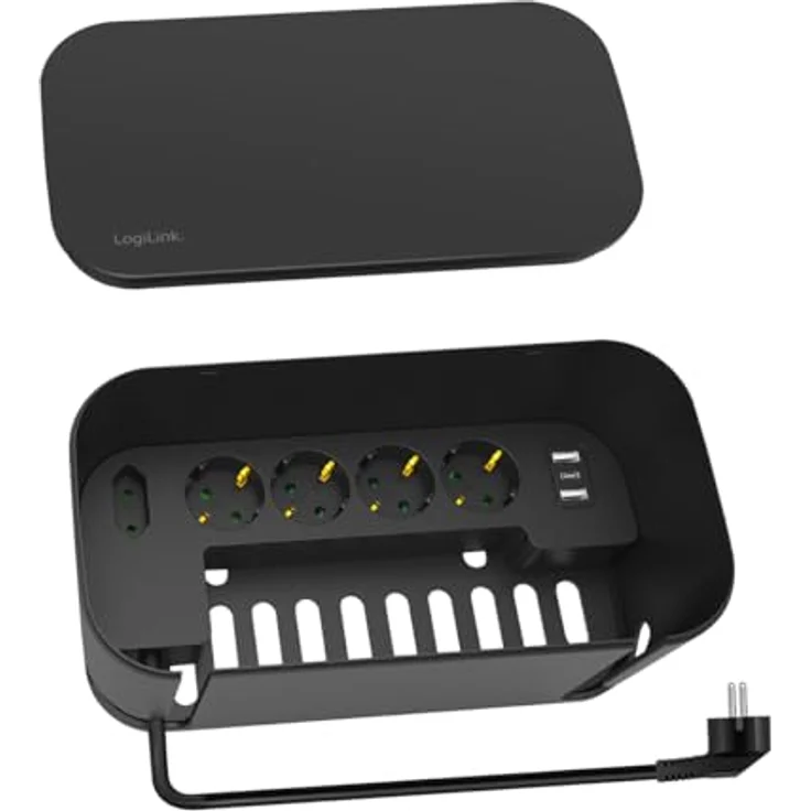 LogiLink LPS282U - Kabelbox mit 5-Fach-Steckdosenleiste inkl. 3X USB, Schwarz – Bild 4