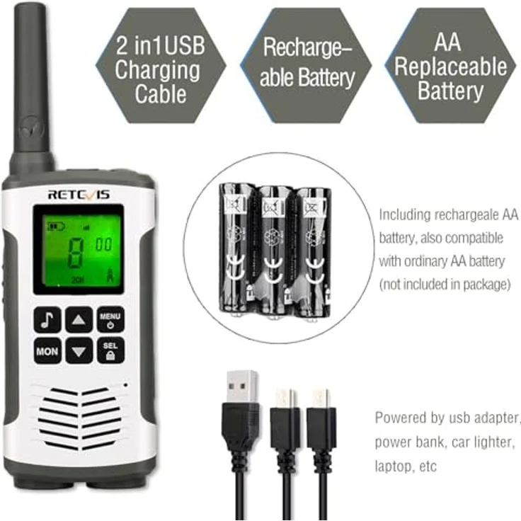 Retevis RT45 Walkie Talkie Funkgerät Lizenzfrei 16 Kanäle VOX Rufton Taschenlampe PMR Funkgerät Set Wiederaufladbar USB Ladekabel(1 Paar) – Bild 3