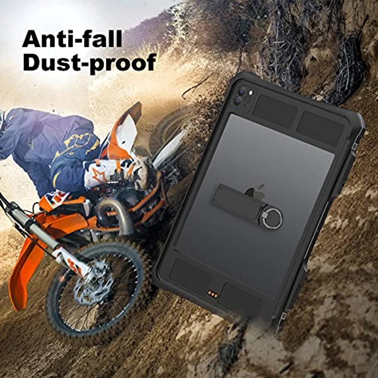 ShellBox Case Neue iPad Pro 11 Zoll 2022 & 2021 & 2020 wasserdichte Hülle, Ganzkörper Heavy Duty Stoßfest Schutzhülle mit Kickstand Eingebauter Displayschutz Stifthalter Schultergurt (Schwarz) – Bild 4