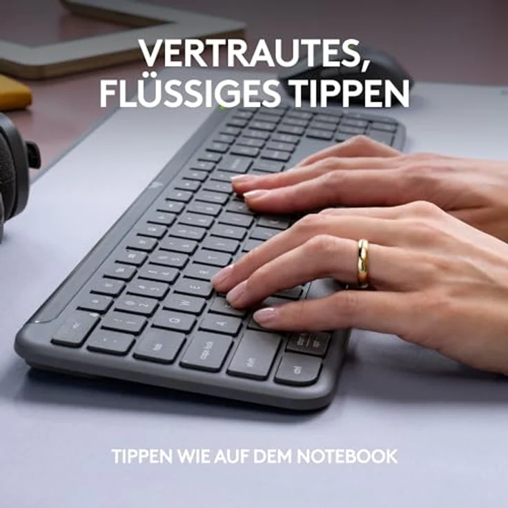 Logitech Signature Slim MK950 for Business kabelloses Tastatur-Maus-Set, leises Tippen, sicherer Empfänger, Bluetooth, weltweit Zertifiziert, Windows/Mac/Chrome/Linux, DEU QWERTZ-Layout, Grafit – Bild 4