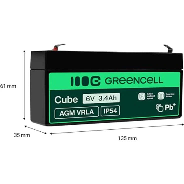 Green Cell® AGM 6V 3,4Ah Vlies Batterie, wartungsfreie Bleiakku für Elektro Spielzeug und Notstrom, schwarz – Bild 2