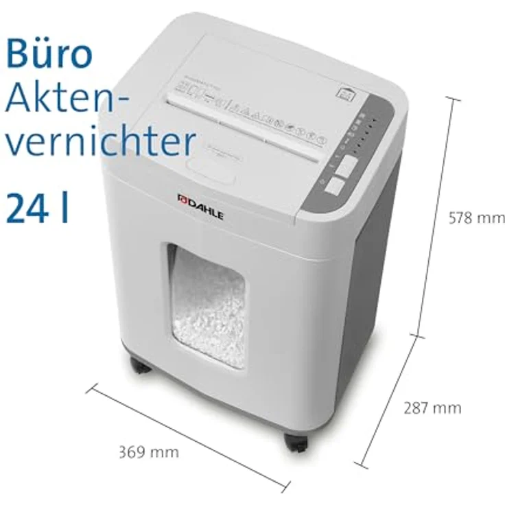 Dahle ShredMATIC 150, Aktenvernichter mit Partikelschnitt P-4, 4 x 12 mm, bis 150 Blatt, lichtgrau, 24-Liter-Schnittgutbehälter – Bild 2