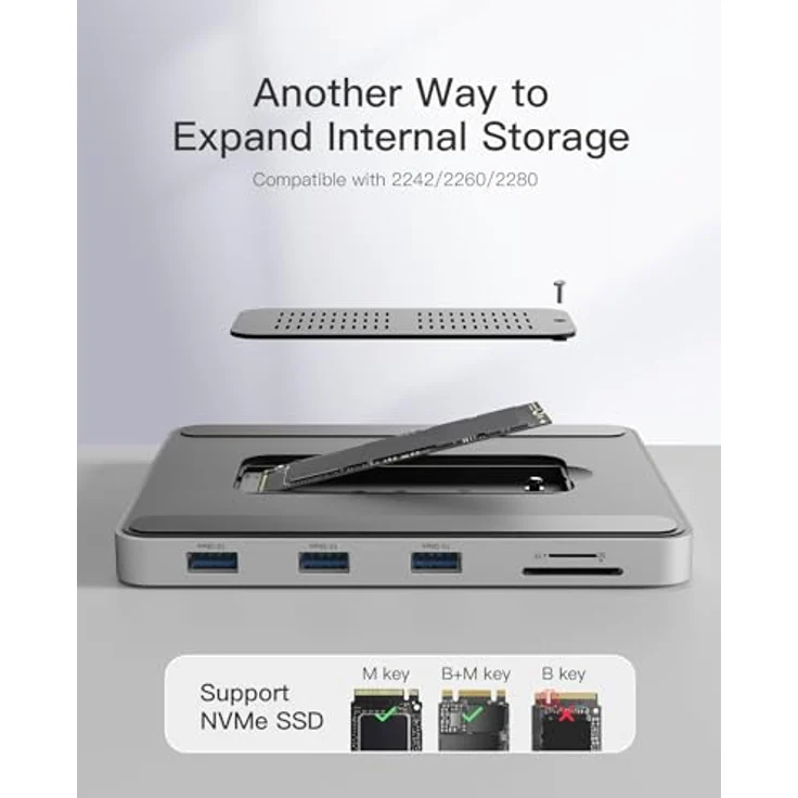 Inateck USB C Hub DK2001 für iMac 24 Zoll 2021/2023, 8-in-1 Aluminium USB Hub mit NVMe SSD Gehäuse, USB 3.2 Gen 2, USB C 10 Gbit/s, SD/TF Kartenleser – Bild 4