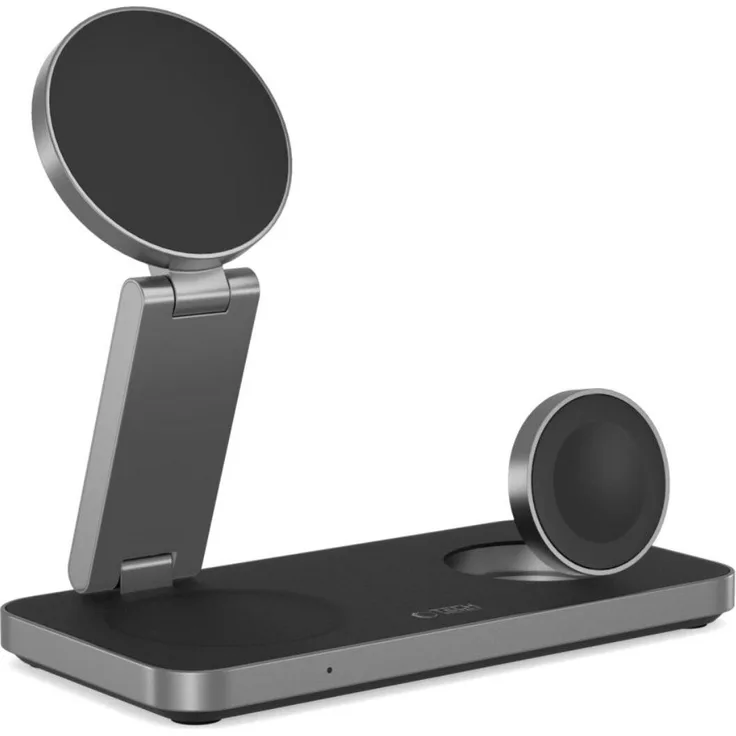 Tech-Protect Qi15W-A47, 3-in-1 Magnetisches MagSafe Drahtloses Ladegerät für iPhone, Apple Watch und AirPods, 15W Schwarz