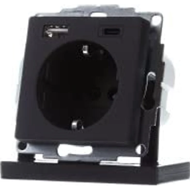 Gira 2459005 SchukoSteckdose USB-Anschluss Shutter Berührungsschutz 2-fach Typ A(max.2,4A) Typ C(max.3A) System 55 Schwarz matt UP Unterputz Schutzkontaktsteckdose Wandsteckdose Smartphone Tablet 32mm – Bild 1