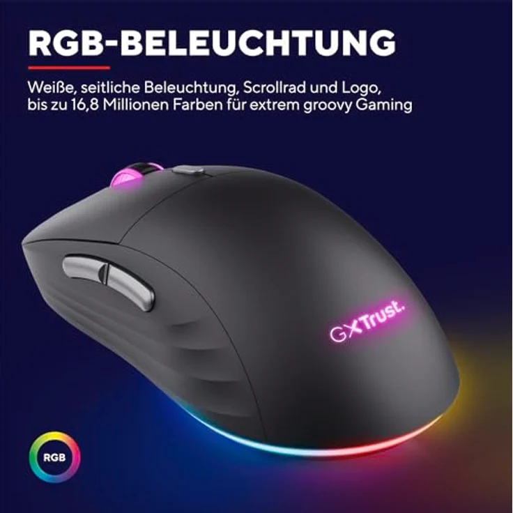 Trust Gaming GXT 926 Redex II Gaming Maus Kabellos 2.4GHz 65 Stunden Akkulaufzeit, Kailh-Schalter, 10000 DPI, 6 Programmierbare Tasten, Wiederaufladbare Gaming-Maus Laptop Computer – Schwarz – Bild 4