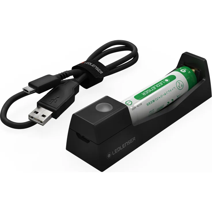 LEDLENSER Zestaw Ladegerät und Li-Ion Akku 14500, für MH3/4/5 Taschenlampen, 750 mAh, USB-Ladeschale