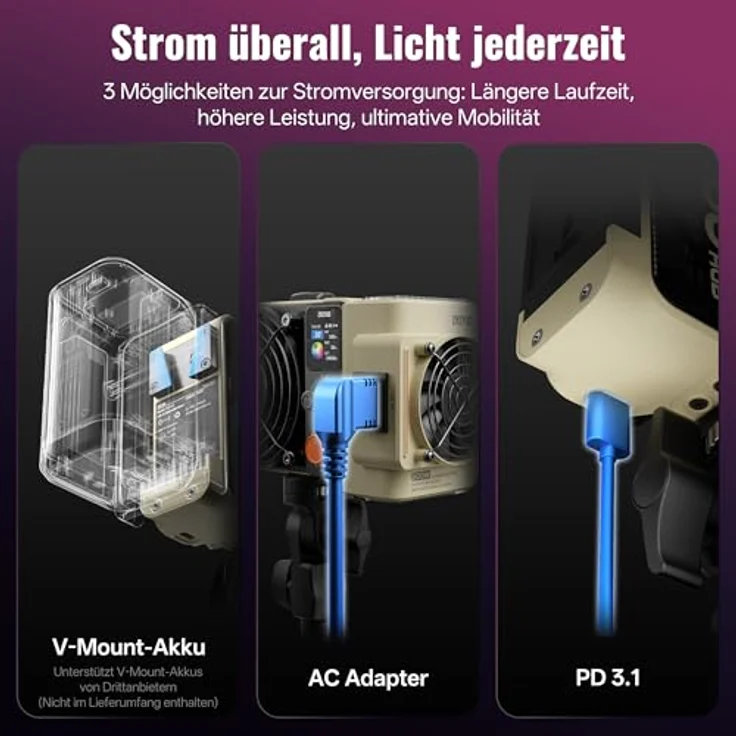 ZHIYUN MOLUS X200 RGB, 200W Videoleuchte mit Bowens-Mount, 2500K~10000K, CRI≥95, ultra-portabel, nur 830g für YouTube – Bild 4