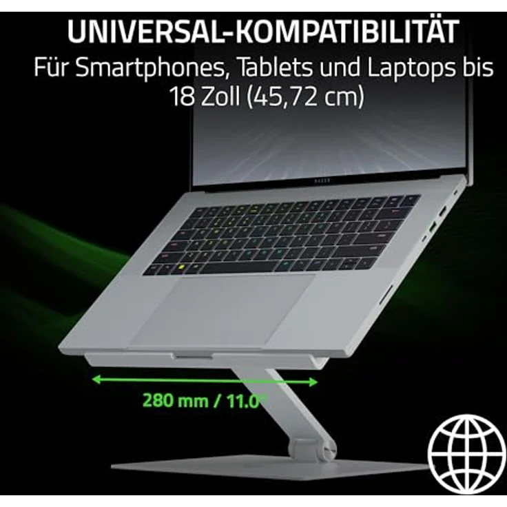 Razer Adjustable Laptop Stand - Ergonomischer höhenverstellbarer Laptop-Ständer für Laptops bis zu 18“ Zoll (höhen- und neigungsverstellbar, Robustes Aluminium, belüftetes Design) Mercury – Bild 4