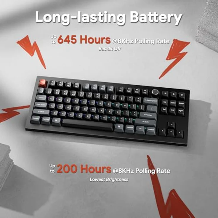 Keychron V3 Ultra TKL, Kabellose mechanische Tastatur mit ZMK Custom 8K Polling Rate, 2,4 GHz/Bluetooth/Wired, RGB-Hintergrundbeleuchtung, Silk POM Brown Switch, Hot-Swappable für Mac – Bild 2