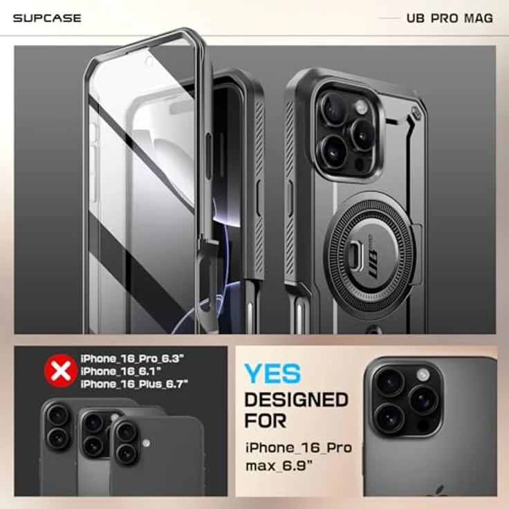Supcase Unicorn Beetle Pro Mag, Smartphone Hülle für Apple iPhone 16 Pro Max, Schwarz, robust mit MagSafe-Kompatibilität und militärischer Zertifizierung – Bild 2