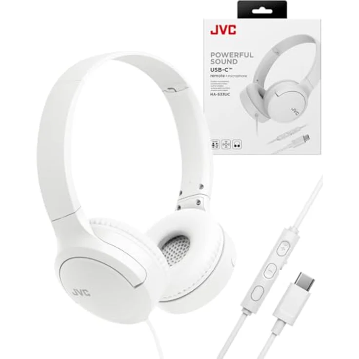 JVC HA-S33UC-W USB-C On-Ear-Kopfhörer, faltbar mit weichen Ohrpolstern, Mikrofon & 3-Tasten-Fernbedienung, einseitiges Kabel, Weiß – Bild 4