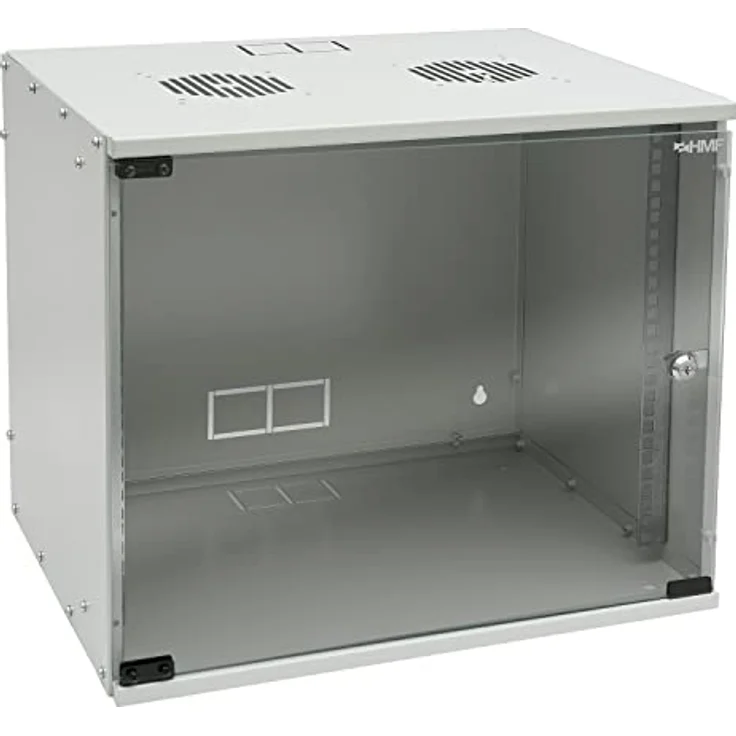 HMF 65709-07 Netzwerkschrank, Serverschrank 19 Zoll | 9 HE | 400 mm Tiefe | Glastür | Lichtgrau – Bild 1
