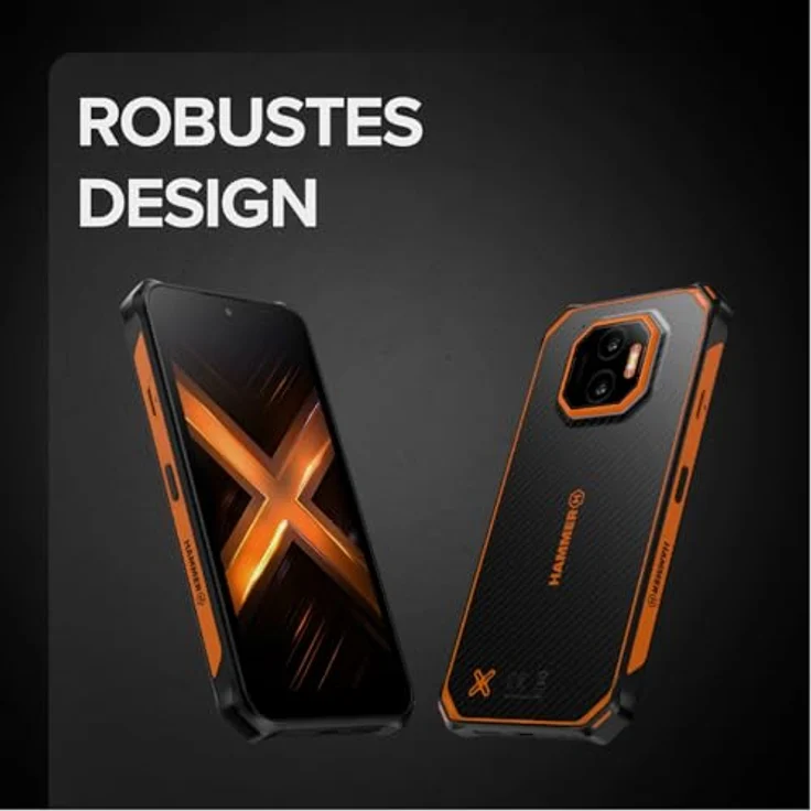 Hammer Energy X2 4G, Rugged Outdoor Smartphone mit 6+6GB RAM, 128GB, 50-MP Kamera, IP69, 6.1" Display – Schwarz-Orange – Bild 3