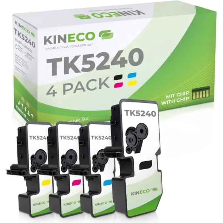 Kineco TK5240 Multipack Toner, Schwarz und Farben, hohe Ergiebigkeit für Kyocera Ecosys M5526cdw P5026cdn, Reichweite bis 4000/3000 Seiten