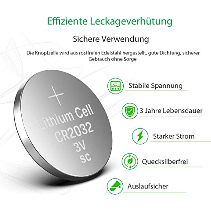LiCB CR2032 3V Lithium Knopfzellen, 10 Stück, hohe Zellen-Spannung und lange Lagerfähigkeit, geeignet für Uhren, Autoschlüssel und Fitnessgeräte – Bild 5