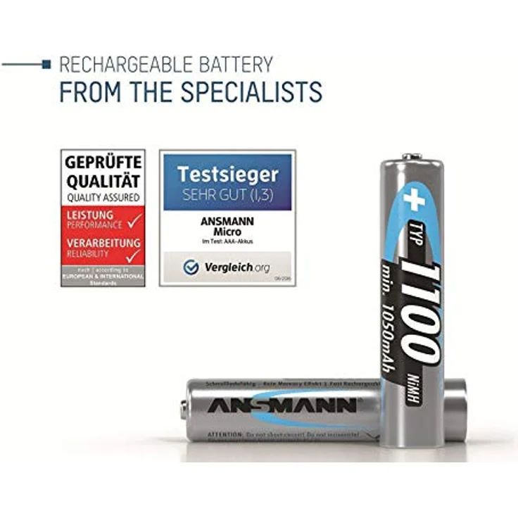 ANSMANN Akku AAA Micro Typ 1100mAh - 1,2V - Leistungsstarke NiMH AAA Akkus für Geräte mit hohem Stromverbrauch - Akku Batterien AAA ideal für Phone - Accu AAA vom Testsieger - 4 Stück – Bild 2