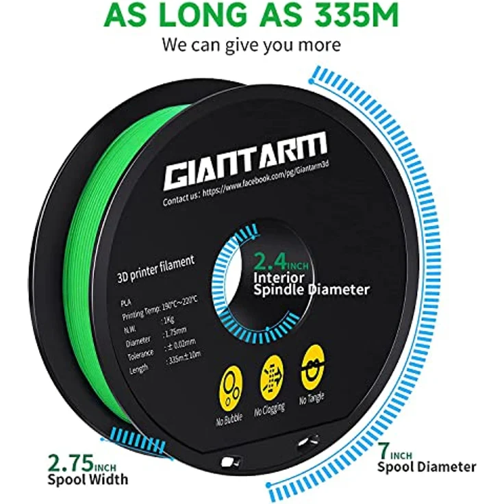 GIANTARM PLA Filament 1.75mm, 1kg Spule, Grün, hohe Präzision, kompatibel mit den meisten 3D-Druckern – Bild 5
