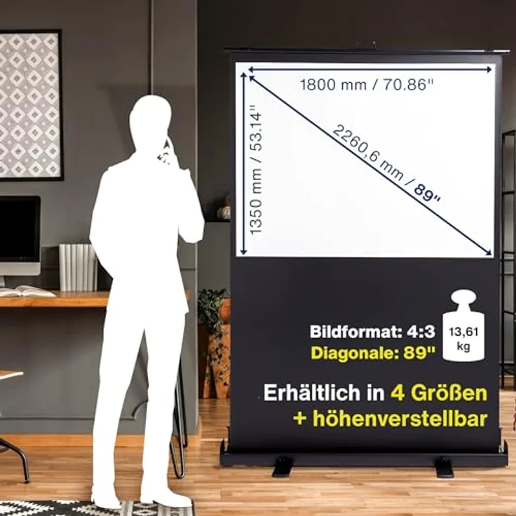 magnetoplan Mobile Pull-Up Bodenleinwand, höhenverstellbar 1800 x 1350 mm, 4:3 – Bild 3