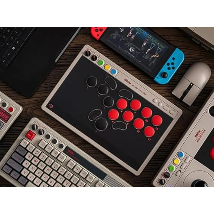 8bitdo Arcade Controller, Gaming Controller mit vollständiger Tastenanordnung, Bluetooth und 2,4-GHz-Funk, Grau-Schwarz – Bild 6
