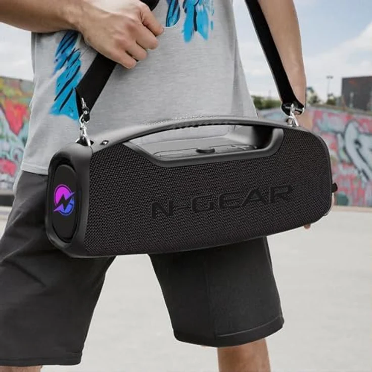 N-Gear NRG 500 - Bluetooth Lautsprecher Outdoor, Wasserdicht, 500 Watt Musikbox, Partybox mit Sound- und Licht Party System, Mikrofon und Bass Boost – Bild 4