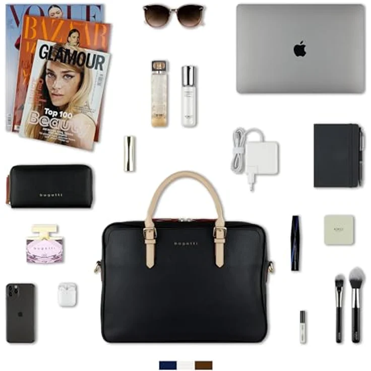 Bugatti Aktentasche Ella Briefcase, edle Laptop-Tasche mit unterteiltem Hauptfach, schwarz – Bild 8