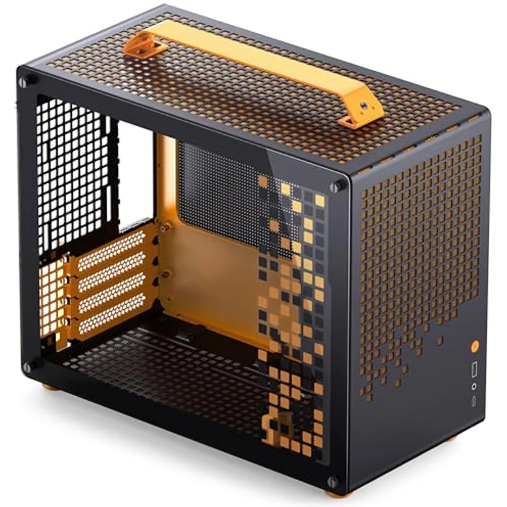 Jonsplus Z20 Micro-ATX Gehäuse, mit Tragegriff - schwarz/orange, Gaming-Gehäuse aus hochwertigem Stahl, für SFX-PSUs und Mini-ITX/Micro-ATX-Mainboards, GPU bis 363 mm und 2x 2,5-Zoll-Laufwerke – Bild 3