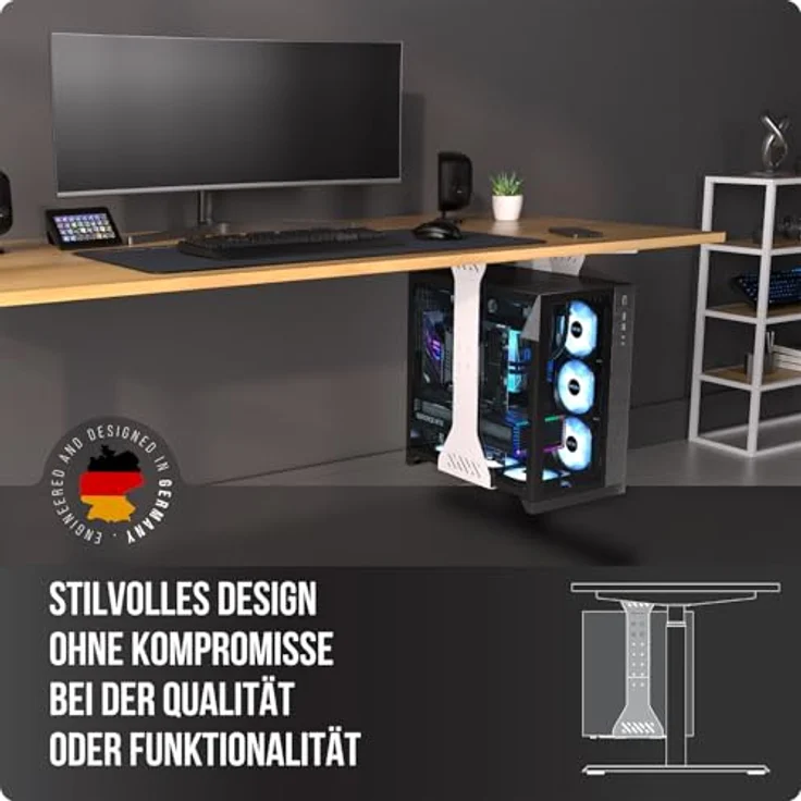 Ultimate Setup PC Halterung unter Schreibtisch, Schwerlast Computer Halterung mit 35 kg Tragfähigkeit, anpassbar, weiße Tower Halterung – Bild 2