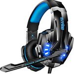 Ozeino Gaming Headset 3D Surround Sound, Noise Cancelling Kopfhörer mit Mikrofon für PS4, PS5, PC, Xbox One, Switch, LED Licht, Schwarz