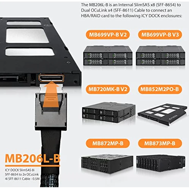 Icy Dock SlimSAS 8i to 2 x OCulink 4i Kabel, PCIe 4.0, Hochgeschwindigkeitsdatenübertragung – Bild 8