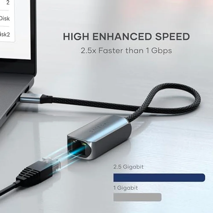 Satechi USB-C 2.5 Gigabit Ethernet Adapter, Hochgeschwindigkeits-Internetverbindung, Aluminiumgehäuse, 35,6 g, Silber – Bild 2